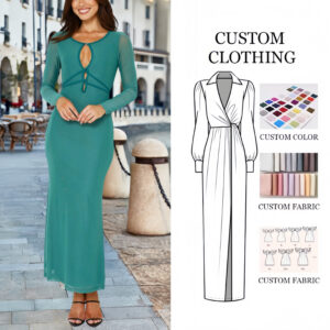 Custom Women's Green Mesh Maxi Dress Long Sleeve Cutout Front Tie Back for Women Casual Party Evening