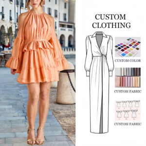 Custom Wholesale Cold Shoulder Mini Dress Halter Neck Tie Bell Sleeve Tiered Ruffle for Summer Party Wear