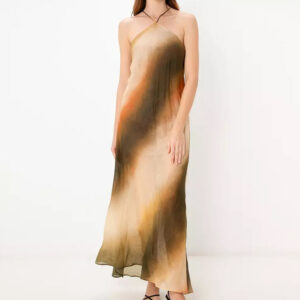 Yiton Cross Halter Sleeveless Gradient Tie Dye Printed Lightweight Fabric Party Dinner Maxi Dress
