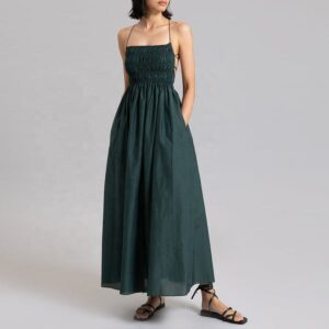 2025 Sexy Beach Linen Cotton Dresses Women Backless Smocking Elegant Maxi Dresses for Daily