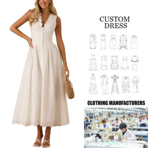 High Quality Custom Boho Chic White Midi Dress with V-neck Neck Casual Fashion Summer Cotton Dress